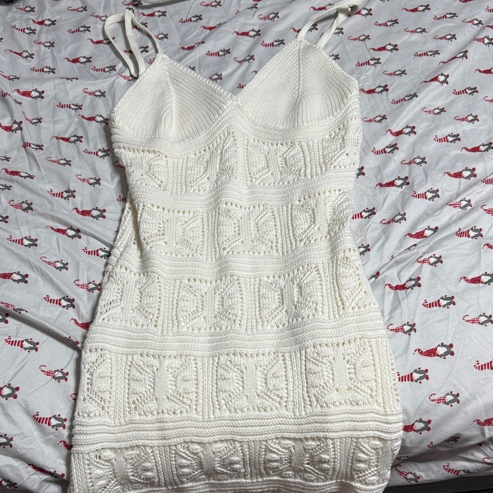 Chic White Crochet Mini Dress